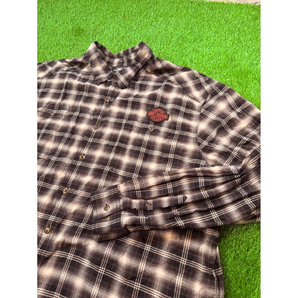 Harley-Davidson Mens Plaid Flannel Button Down Shirt Black White Logo 3XL